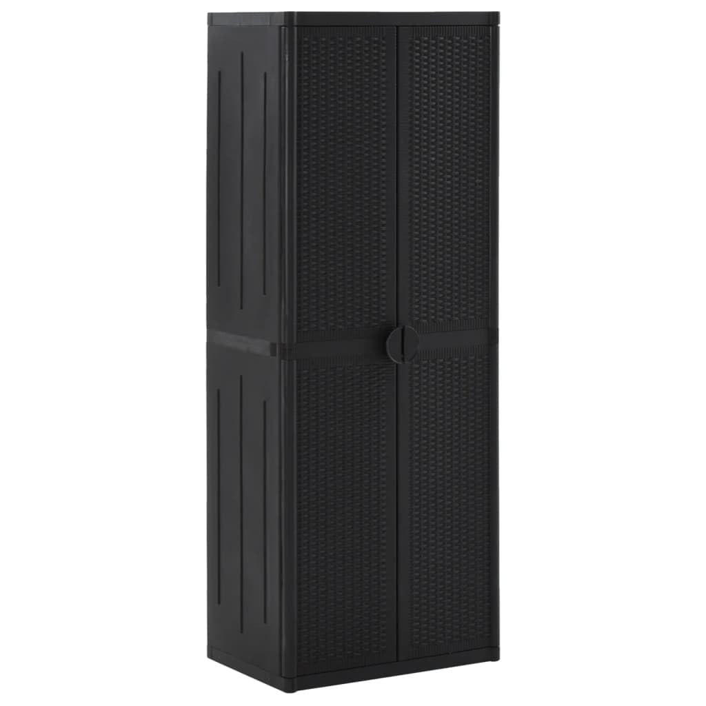 vidaXL Black Garden Storage Cabinet with PP Rattan Look - Versatile Use, Rugged Construction, Easy to Clean, Ideal for Patio and Garage Storage