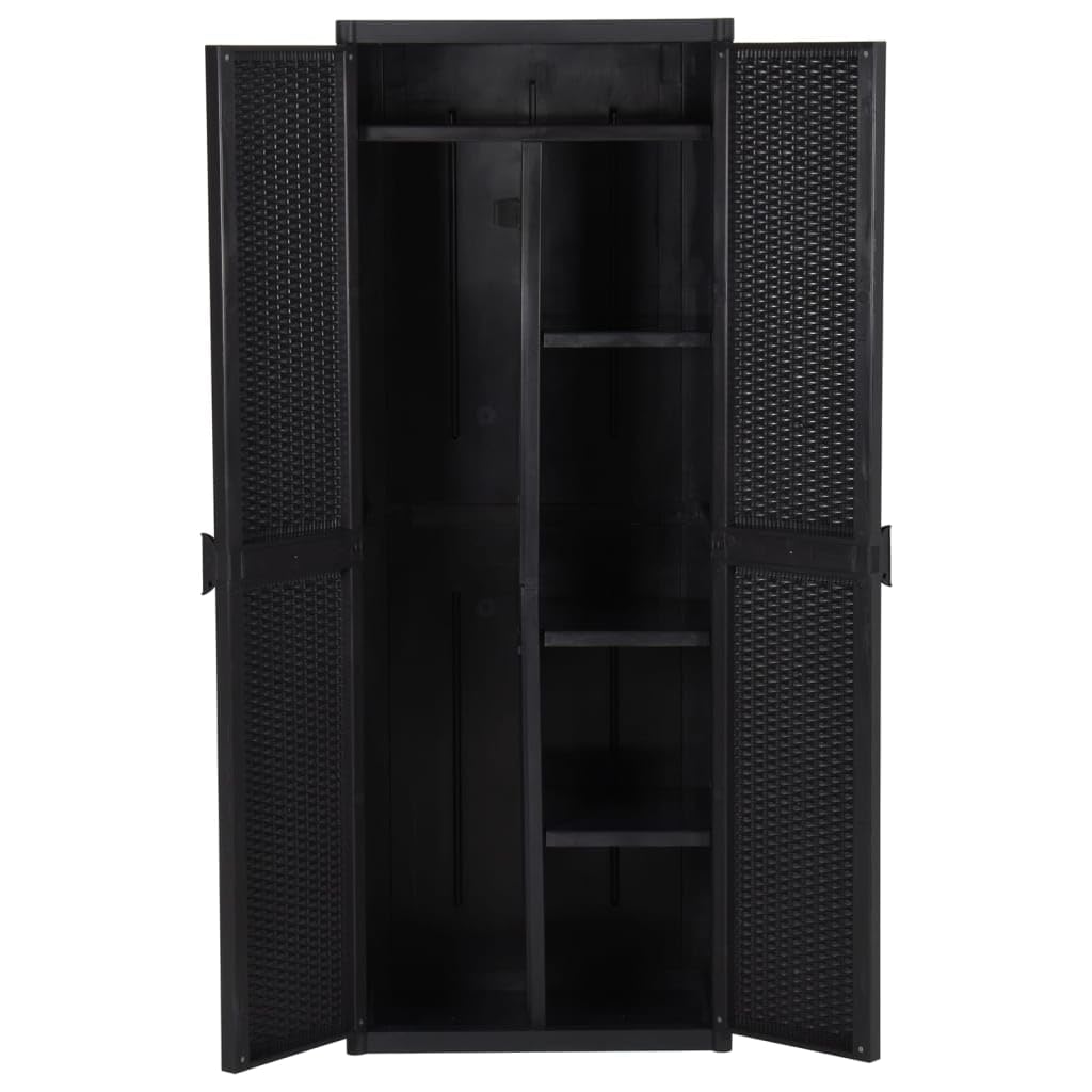 vidaXL Black Garden Storage Cabinet with PP Rattan Look - Versatile Use, Rugged Construction, Easy to Clean, Ideal for Patio and Garage Storage