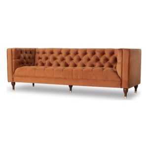 ashcroft furniture co conroe mid-century tufted tight back velvet upholstered sofa in orange