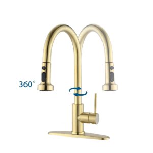 Unbranded Stainless Steel Pull Down Kitchen Faucet with Soap Dispenser Brushed Gold/Matte Black Brushed Gold Brushed