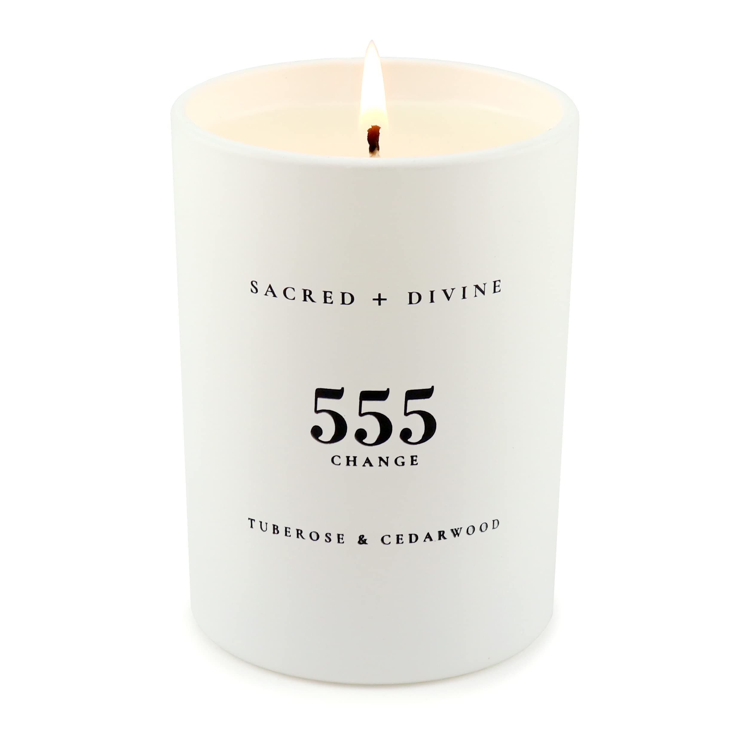 Sacred + Divine 555 "Change Scented Intention Candle, Tuberose and Cedarwood, Angel Number Manifestation Candle, Soy Coconut Aromatherapy Candle, 80 Hour Burn Time, Holiday Gift-Ready Box