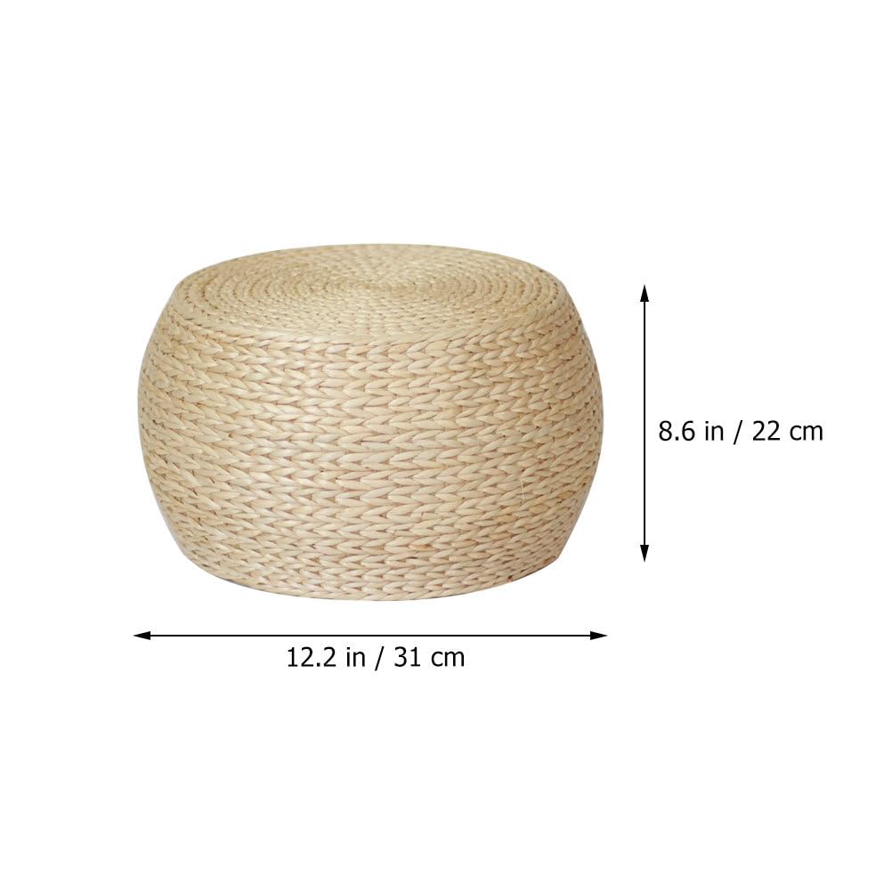 Baluue Round Pouf Ottoman 12.2" Patio Pouf Ottoman, Natural Jute Woven Boho Foot Rest Stool, Hand Woven Natural Seagrass Rattan Indoor Outdoor Patio Seat