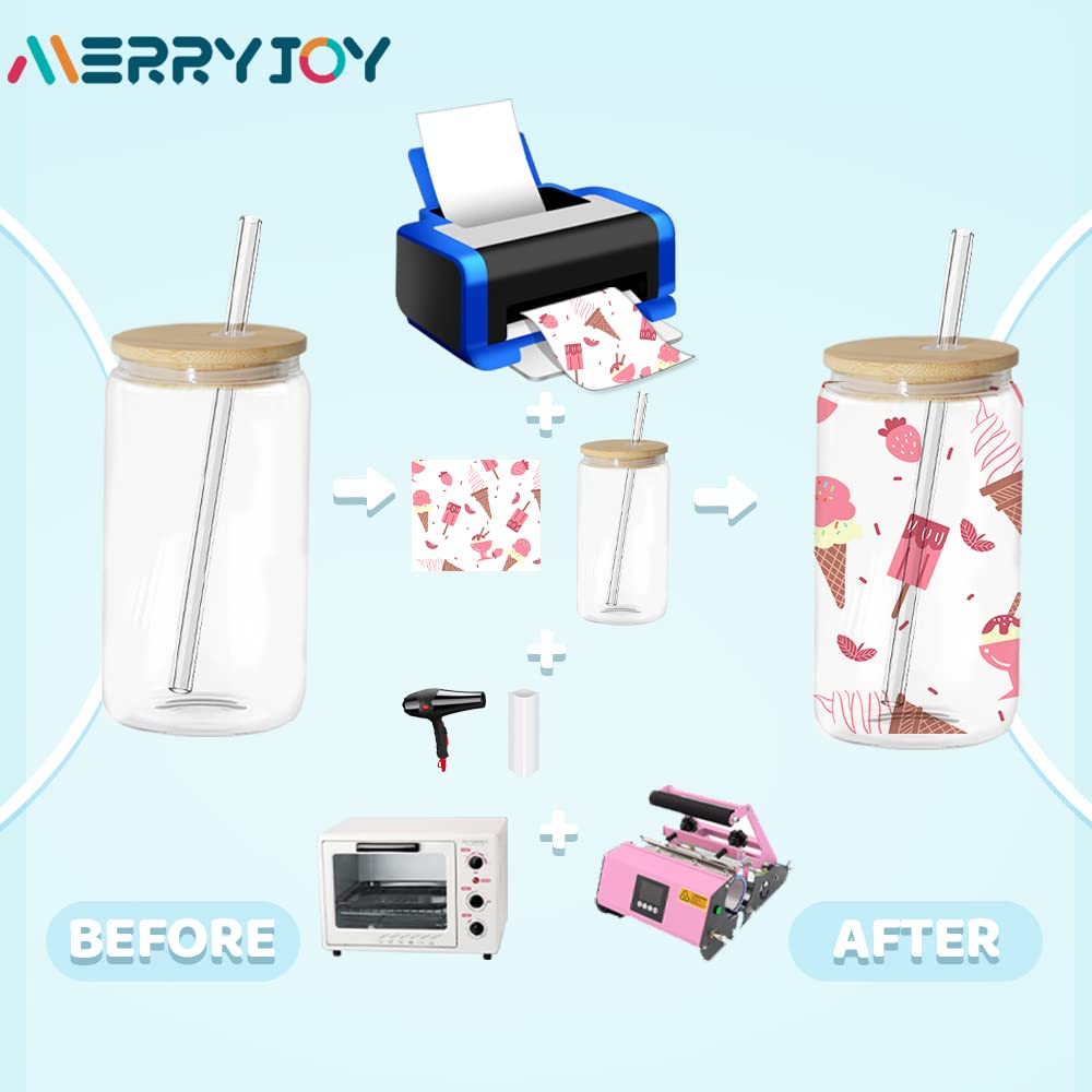 MerryJoy 25 PACK Sublimation Glass Blanks With Bamboo Lid,16 OZ Frosted Glass Cups With Lids And Straws,Sublimation Glass Can,Sublimation Glass Blanks For Iced Coffee,Juice,Soda,Drinks,Beer