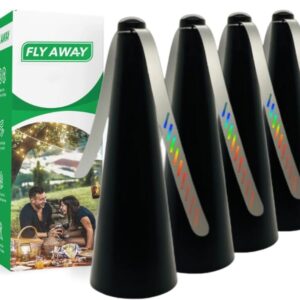 Fly Away - 4 Pack Outdoor Fly Repellent Fan, Outside or Inside Table use, Restaurant, Barbeque, Events, Deter Flies, Wasps, Bees, Other Moscas and Bugs Away, Battery Operated, Tabletop, Hanging Hook.