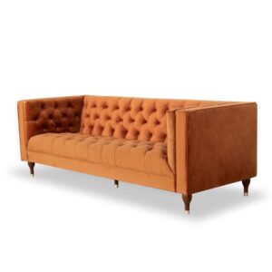 Ashcroft Furniture Co Conroe Mid-Century Tufted Tight Back Velvet Upholstered Sofa in Orange