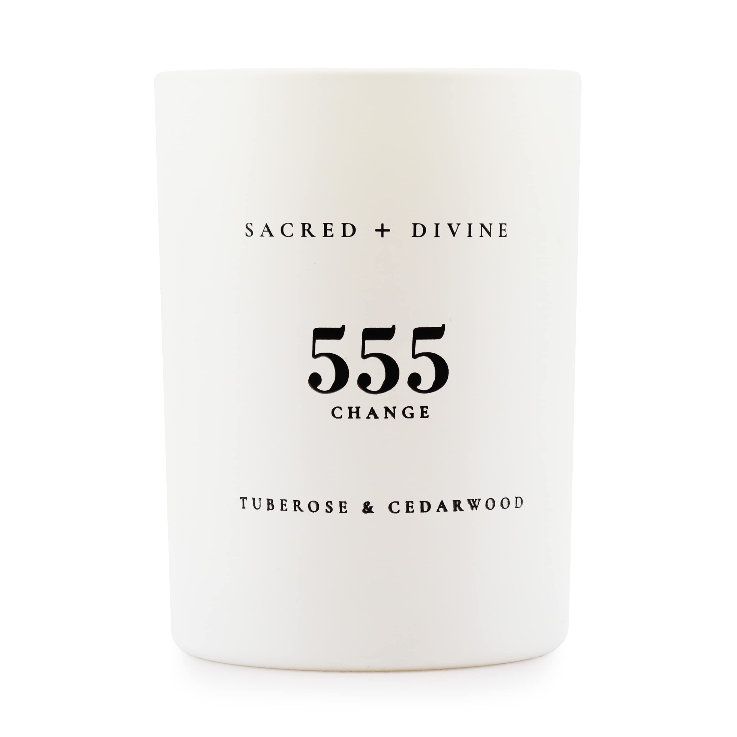 Sacred + Divine 555 "Change Scented Intention Candle, Tuberose and Cedarwood, Angel Number Manifestation Candle, Soy Coconut Aromatherapy Candle, 80 Hour Burn Time, Holiday Gift-Ready Box