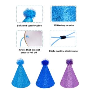 Pai Sence Glitter Pom-pom Party Hats - 10 Pcs Large Adjustable Cone Hats for Kids & Adults, Reusable Birthday Supplies & Decorations