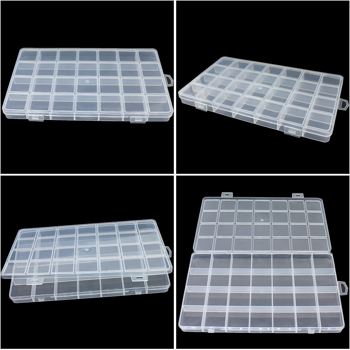 JESEP YONG 4Packs 28 Grids Bead Organizer Plastic Organizer Box with Fixed Dividers-Jewelry, Accessories, and Small Parts Container Clear Box for Jewerly Beads, Sewing, Drawing