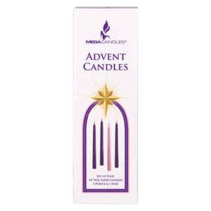 Mega Candles 4 pcs Unscented Christmas Advent Candles Set, Hand Poured Premium Wax Taper Candle 10 Inch x 7/8 Inch, Holidays, Celebrations, Devotional, Church, Wreath, Party, Gifts