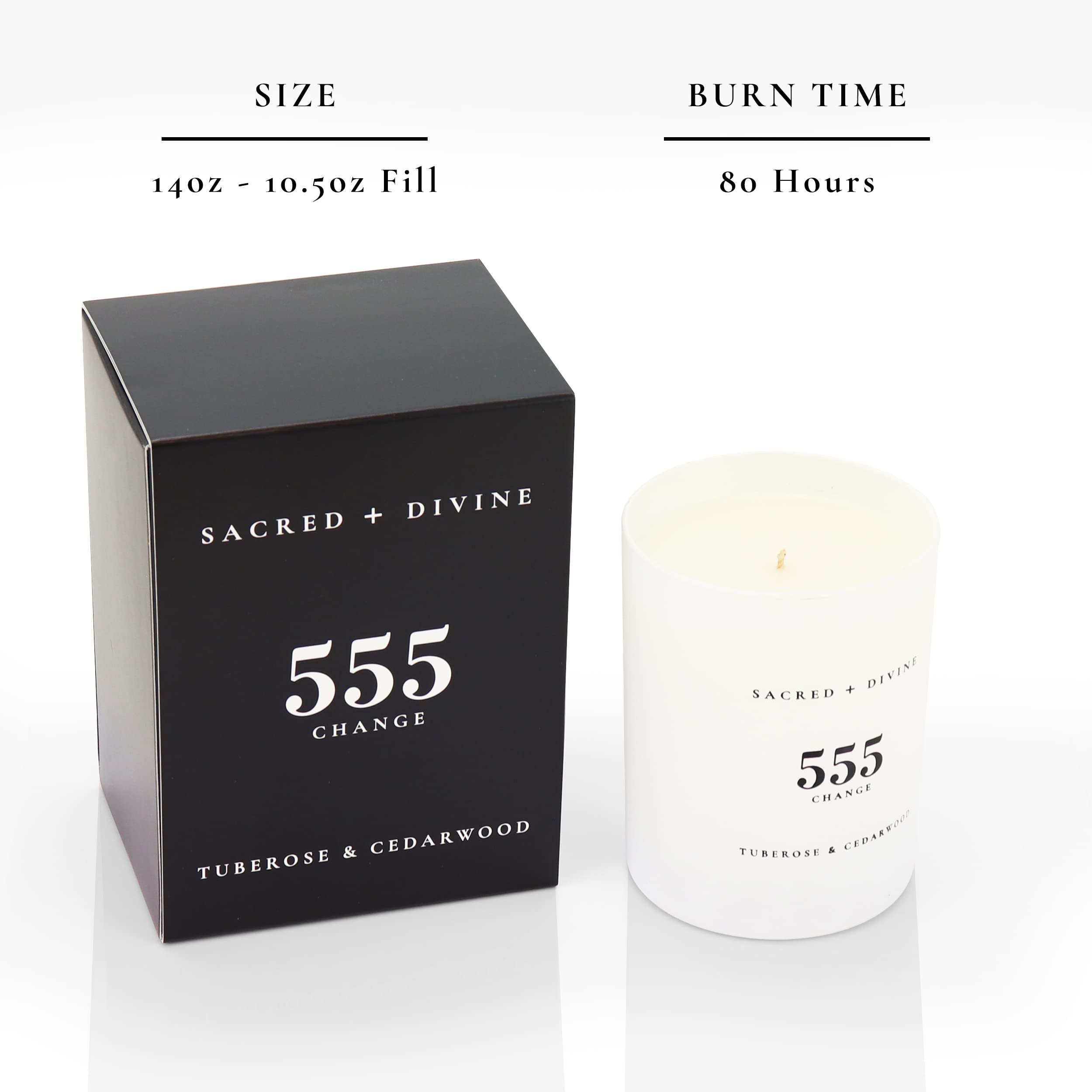 Sacred + Divine 555 "Change Scented Intention Candle, Tuberose and Cedarwood, Angel Number Manifestation Candle, Soy Coconut Aromatherapy Candle, 80 Hour Burn Time, Holiday Gift-Ready Box