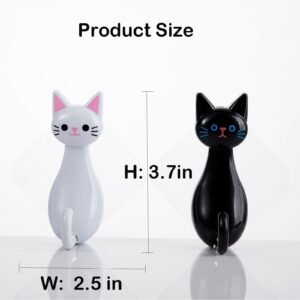 MAHONLIEN 4 Pcs Cute Cat Key Hooks Black White Cat Adhesive Coat Hooks for Wall Decorative