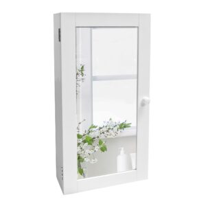 microdry mirrored wall mounted bathroom cabinet with shelves, stay closed magnetized door, compact sylish and functional design, durable and easy to assemble, white