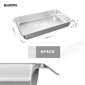 EGGKITPO Full Size Steam Table Pans 6-Pack 2.5 Inch Restaurant Stainless Steel Pan Commercial Catering Food Pan for Commercial Kitchen Supplies