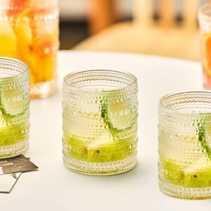 Vintage Hobnail Drinking Glasses Set of 6, 10 oz, Cocktail Glasses Jupiter Glasses Textured Glass Cups Mixed Drinkware Set Vintage Glassware Set for Juice, Cocktail, Whisky, Soda, Beverages. Clear