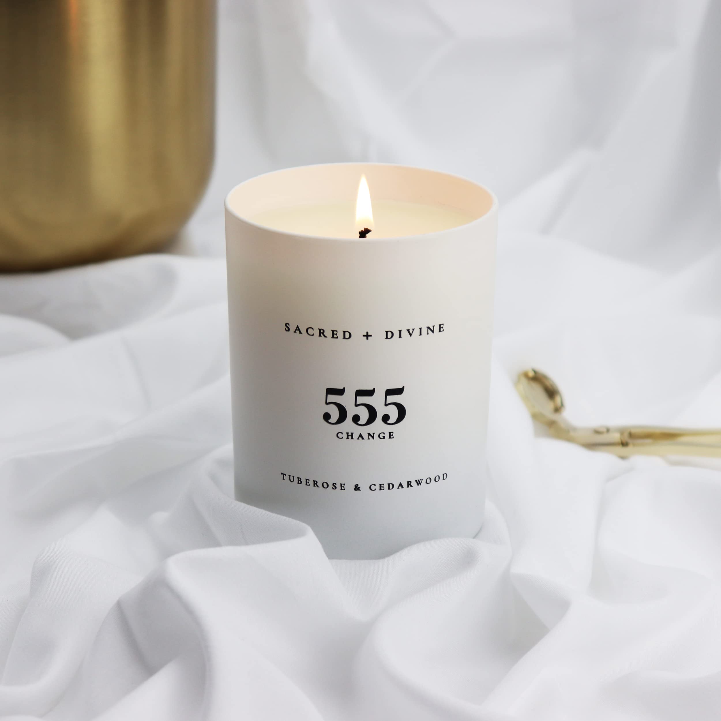 Sacred + Divine 555 "Change Scented Intention Candle, Tuberose and Cedarwood, Angel Number Manifestation Candle, Soy Coconut Aromatherapy Candle, 80 Hour Burn Time, Holiday Gift-Ready Box