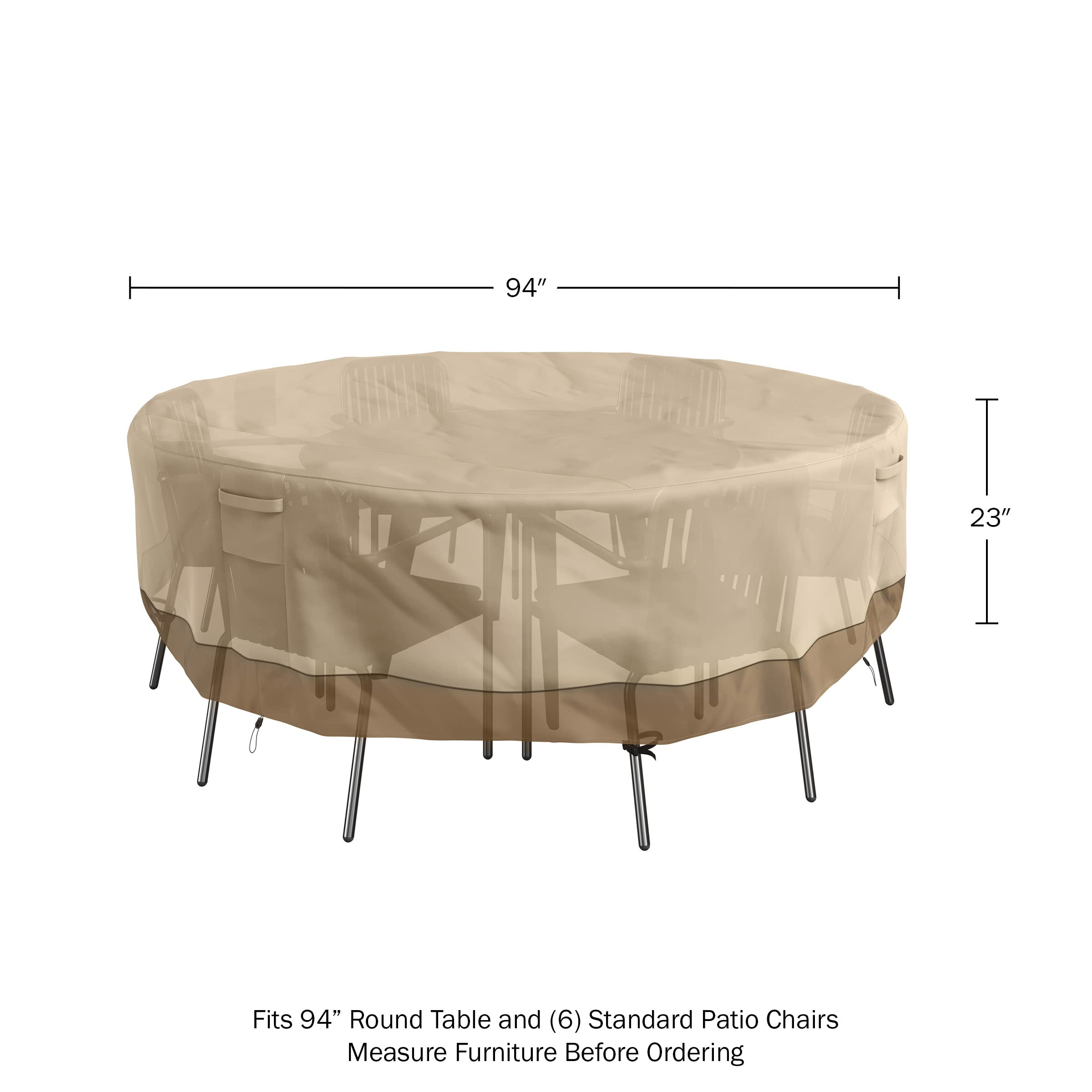 Pure Garden Round Outdoor Table Cover - 94in Heavy-Duty 600D Polyester Canvas with UV 50+ and Waterproof Backing - Patio Furniture Covers (Beige)