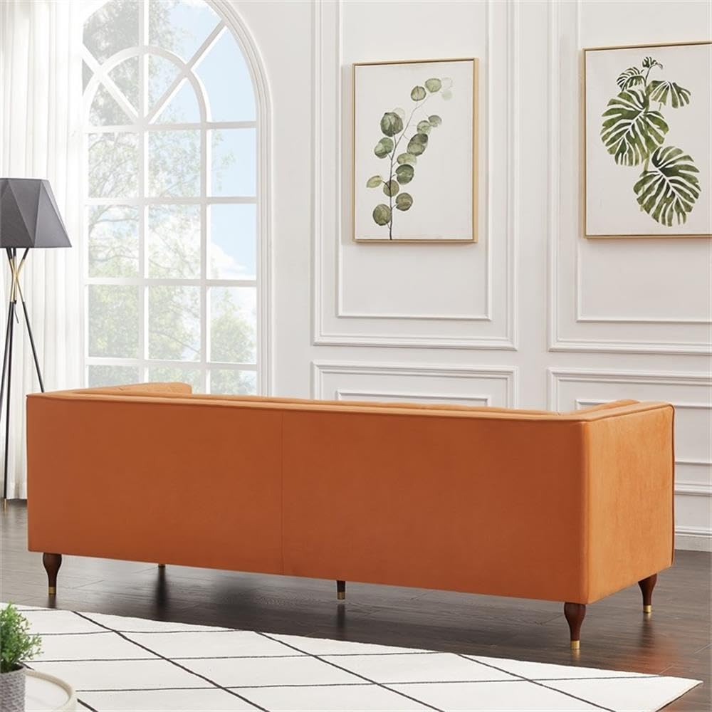 Ashcroft Furniture Co Conroe Mid-Century Tufted Tight Back Velvet Upholstered Sofa in Orange