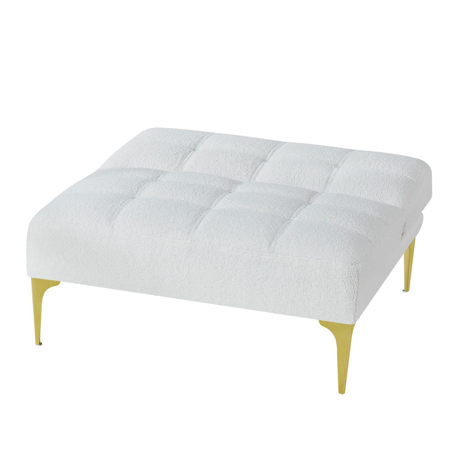 Convertible Sofa Bed, Single Futon Sofa Bed with Adjustable Backrest and Gold Metal Legs, Teddy Fabric Armless Chair for Living Room Bedroom Apartment Office, White