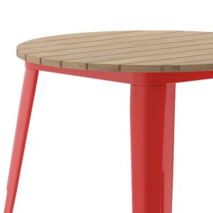 Flash Furniture Declan Commercial Outdoor Dining Table, All Weather Poly Resin Top with Steel Base, 30" Round, Brown/Red