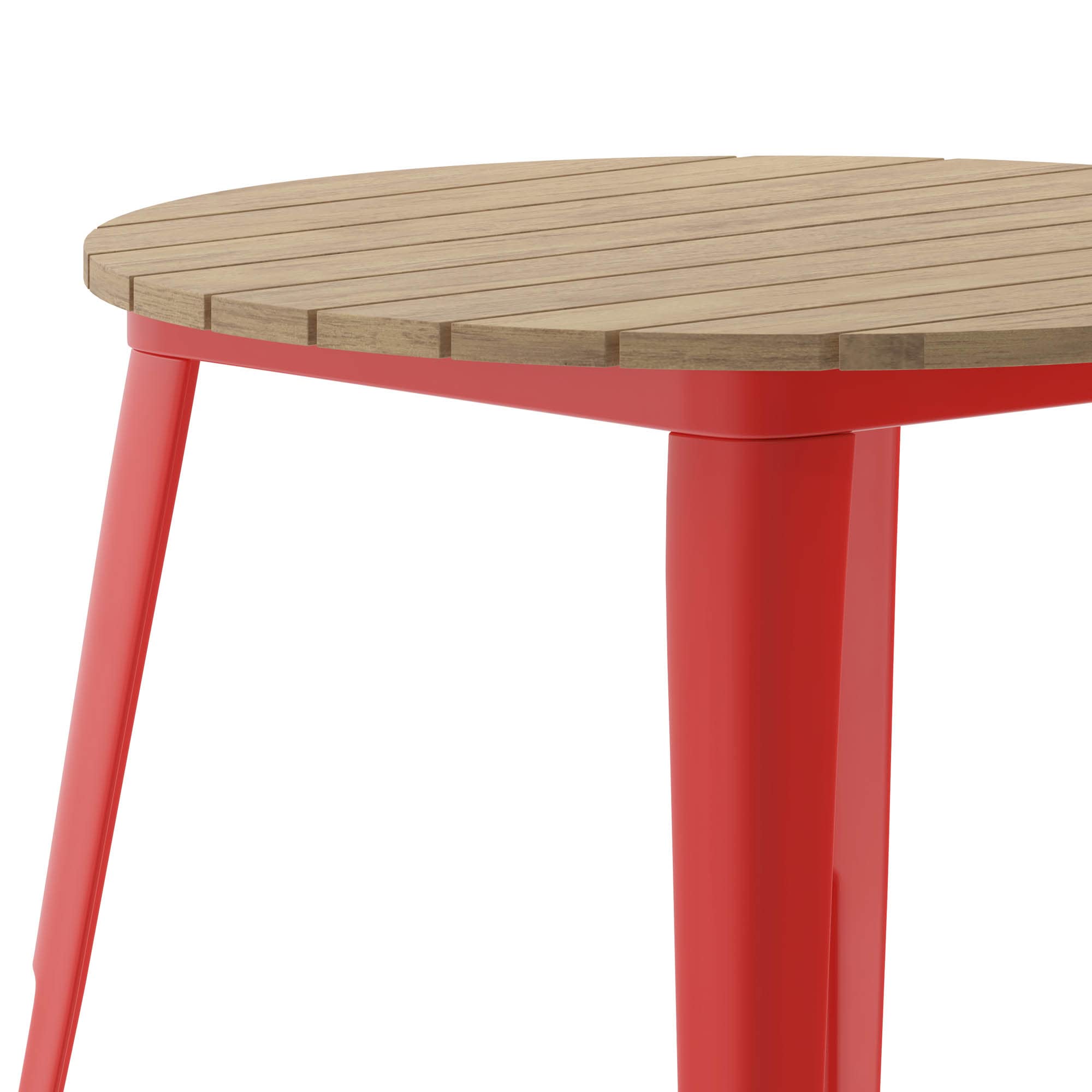 Flash Furniture Declan Commercial Outdoor Dining Table, All Weather Poly Resin Top with Steel Base, 30" Round, Brown/Red