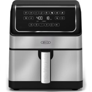 bella 8 Qt Digital Air Fryer with TurboCrisp Technology, Large Family Size Nonstick Cooking Basket and Crisping Tray, Multiple Preset Functions, Auto Shutoff, Stainless Steel, 1750 Watt