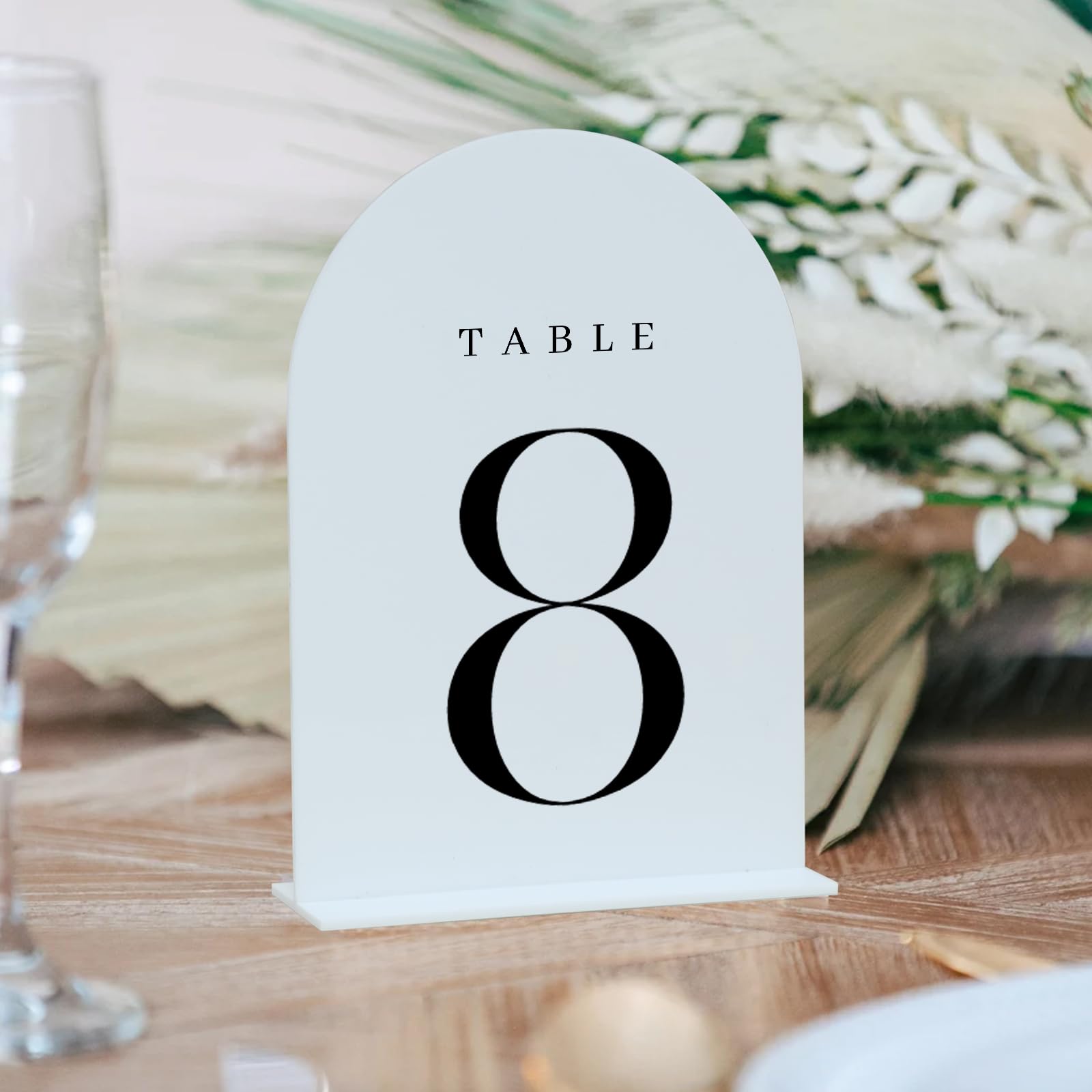 JINMURY White Arch Acrylic Table Numbers 1-30 with Stand, 5x7" White Arch Acrylic Sign and Holder Wedding Table Numbers for Reception, Centerpiece, Event (White, Black Font 1-30, 5x7 Inch)