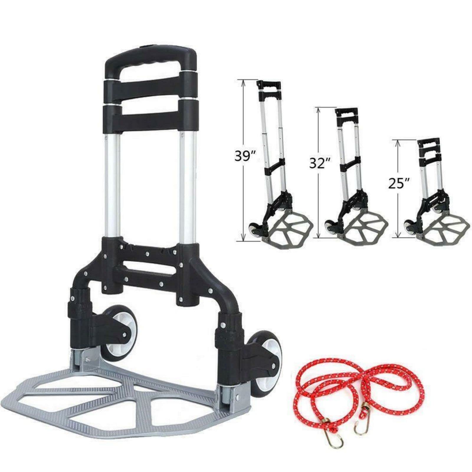 Folding Hand Truck Aluminum Portable Folding Hand Cart 165lbs Capacity Hand Cart and Dolly Ideal for Home, Auto, Office,Travel Use (Black)