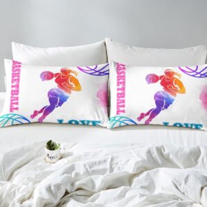 Basketball Lovers Kids Sheet Full Size,Modern Sports Games Competition Bedding Set,Girls Boys Adults Room Decor,Hand Painted Fashion Pink Purple Bed Sheet Set 4pcs(Fitted + Flat + 2 Pillowcases)