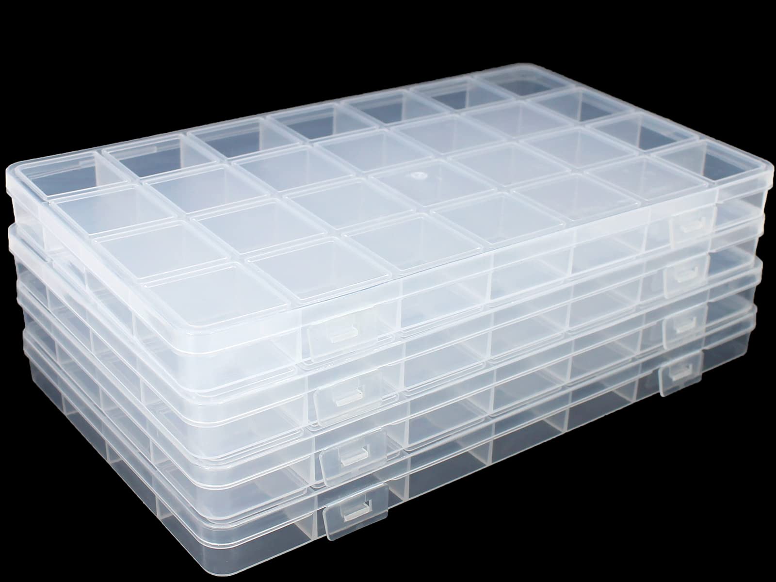 JESEP YONG 4Packs 28 Grids Bead Organizer Plastic Organizer Box with Fixed Dividers-Jewelry, Accessories, and Small Parts Container Clear Box for Jewerly Beads, Sewing, Drawing