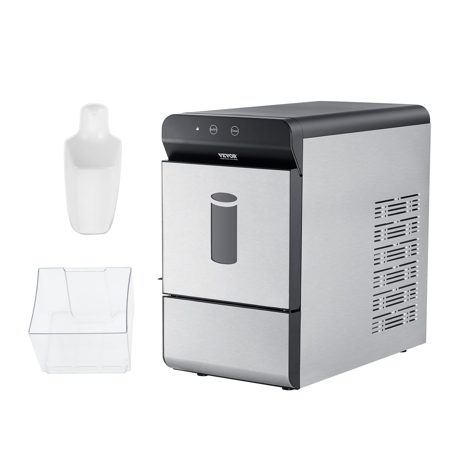 VEVOR Countertop Nugget Ice Maker, 37lbs in 24Hrs, 2 Way Water Refill Self Cleaning Nugget Ice Maker with Scoop and Basket for Home Kitchen Office Party