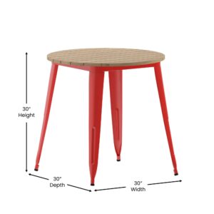 Flash Furniture Declan Commercial Outdoor Dining Table, All Weather Poly Resin Top with Steel Base, 30" Round, Brown/Red