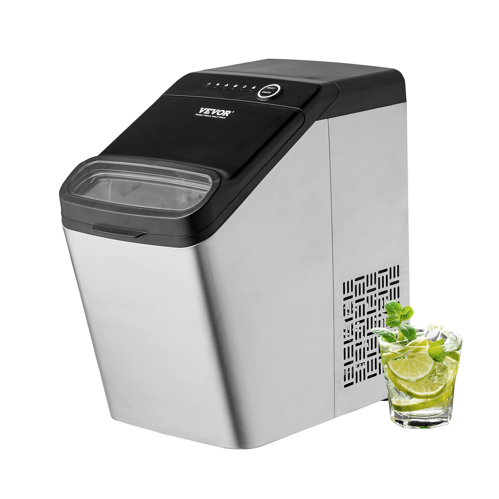 VEVOR Countertop Ice Maker, 33lbs in 24Hrs, 2 Ways to Water Inlet Self-Cleaning Portable Ice Maker with 2 Sizes Bullet Ice, Ice Maker with Scoop and Basket for Home Kitchen Office Party