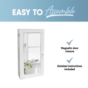 MICRODRY Mirrored Wall Mounted Bathroom Cabinet with Shelves, Stay Closed Magnetized Door, Compact Sylish and Functional Design, Durable and Easy to Assemble, White