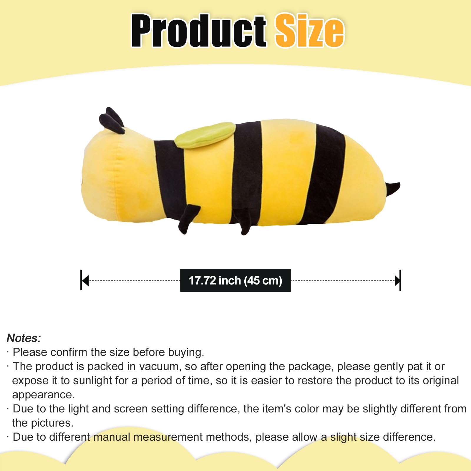 zhidiloveyou Bee Plush Stuffed Animal Cute Stuffed Bumble Bee Hug Pillow Toy for Kids, 17.72"