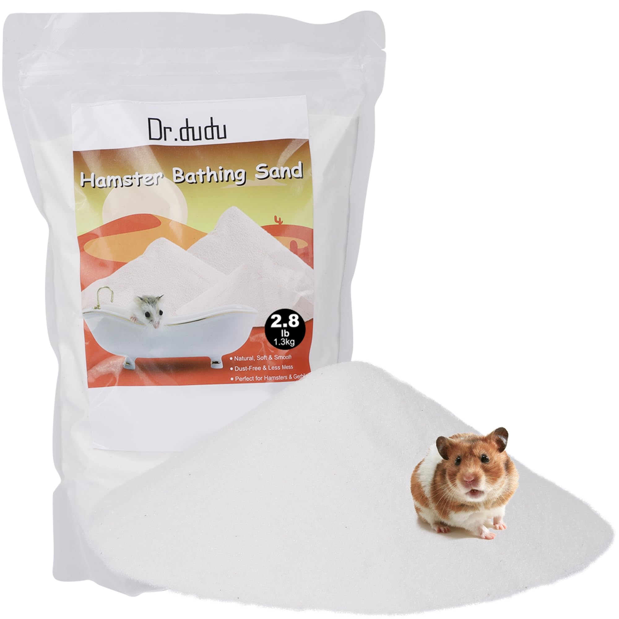 DR.DUDU Hamster Bath Sand, 2.8lb Dust Free Desert Sand or Potty Litter Sand for Hamster Chinchillas Gerbil Syrian Mice Small Animals (White)