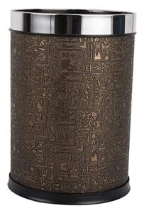 uoxoo garbage container garbage bin trash can waste bins round leather waste basket for bedroom living room office garbage can/egyptian pattern