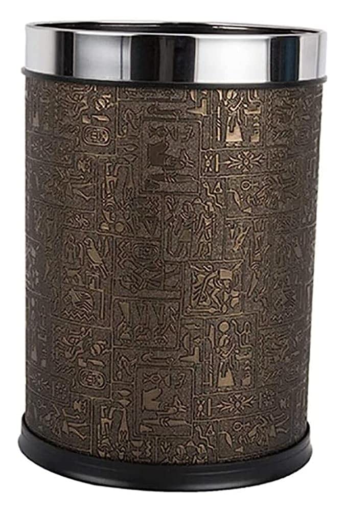 UOXOO Garbage Container Garbage Bin Trash Can Waste Bins Round Leather Waste Basket for Bedroom Living Room Office Garbage Can/Egyptian Pattern