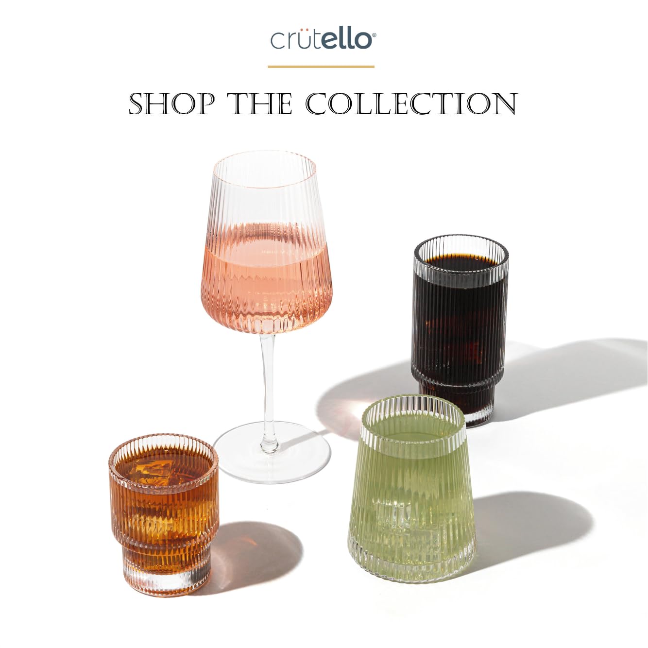 Crutello Modern Wine Glasses 17 oz Glassware, Set of 4, Unique Fluted Glassware with Vintage Ripple Texture, Art Deco Red Wine or Fancy White Wine Glass