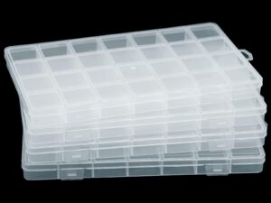 jesep yong 4packs 28 grids bead organizer plastic organizer box with fixed dividers-jewelry, accessories, and small parts container clear box for jewerly beads, sewing, drawing