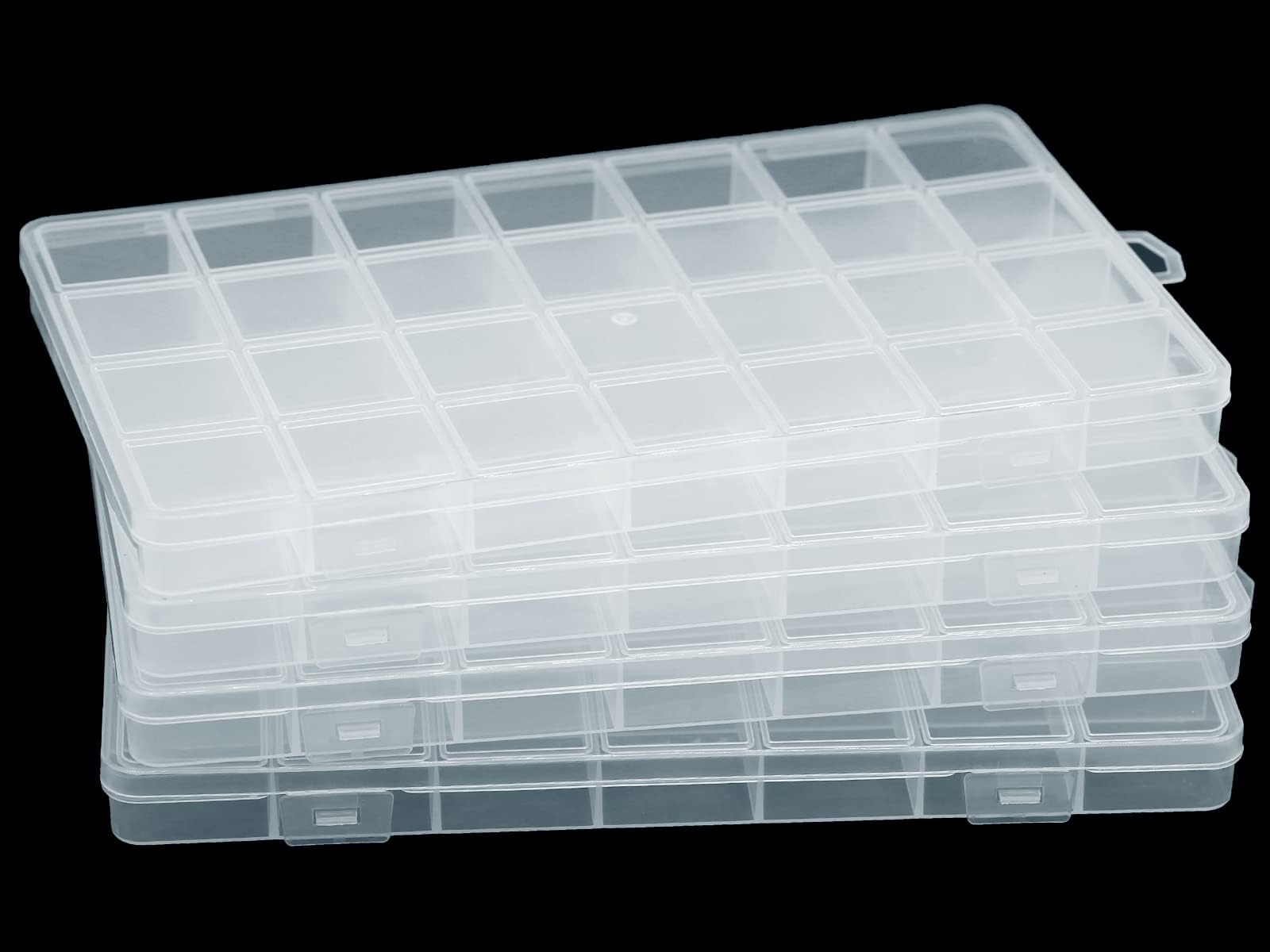 JESEP YONG 4Packs 28 Grids Bead Organizer Plastic Organizer Box with Fixed Dividers-Jewelry, Accessories, and Small Parts Container Clear Box for Jewerly Beads, Sewing, Drawing