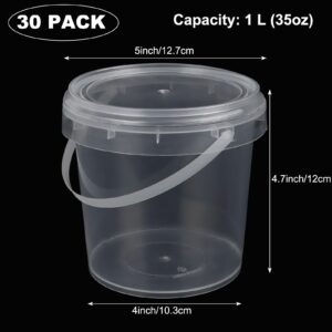 ZOFORTY 30 PCS 30 oz Slime Containers with Lids and Handles, Plastic 1000ml Storage Bucket Containers, Clear Slime Storage Case for Slime DIY Art Craft, Pigment, Small Tools, Part Material