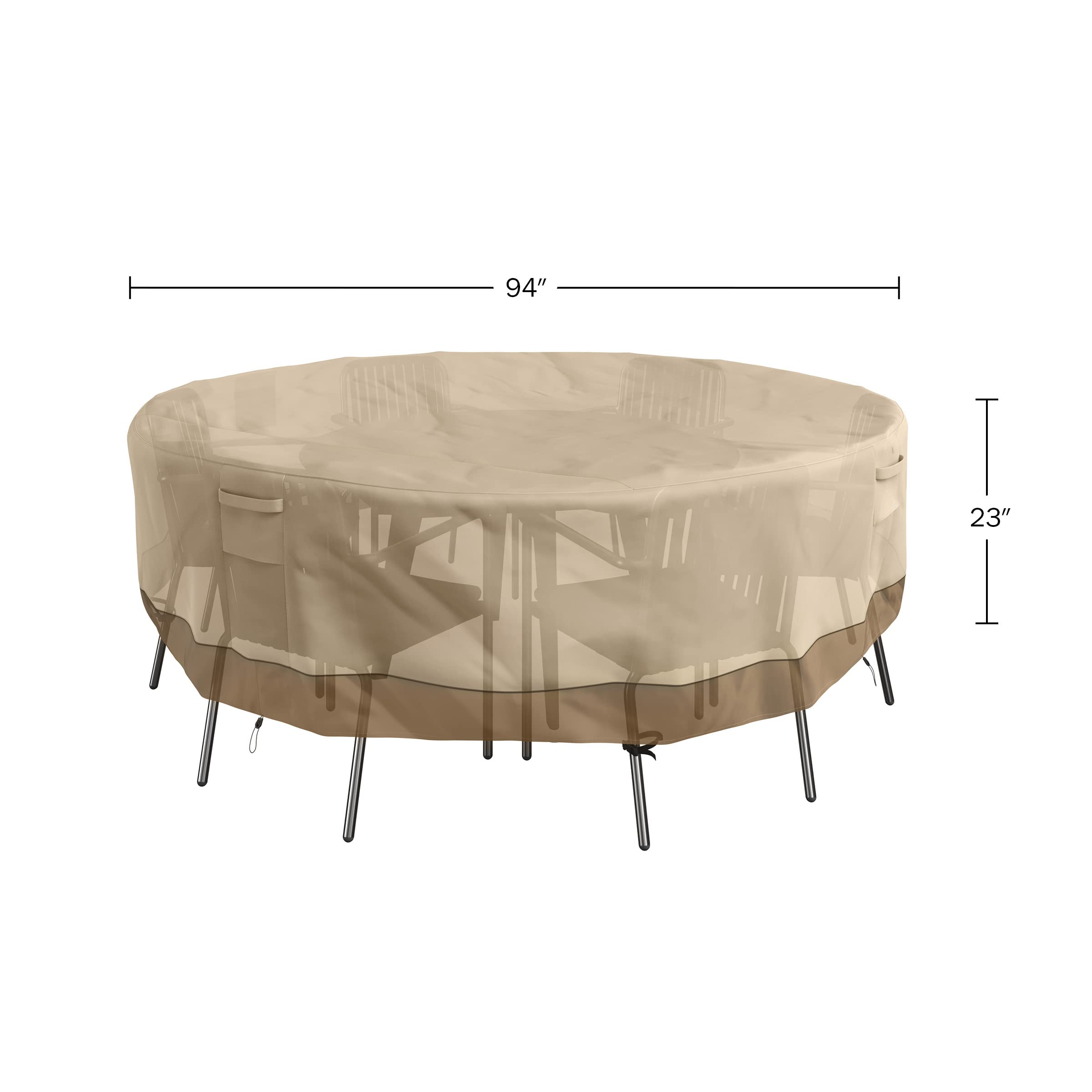 Pure Garden Round Outdoor Table Cover - 94in Heavy-Duty 600D Polyester Canvas with UV 50+ and Waterproof Backing - Patio Furniture Covers (Beige)