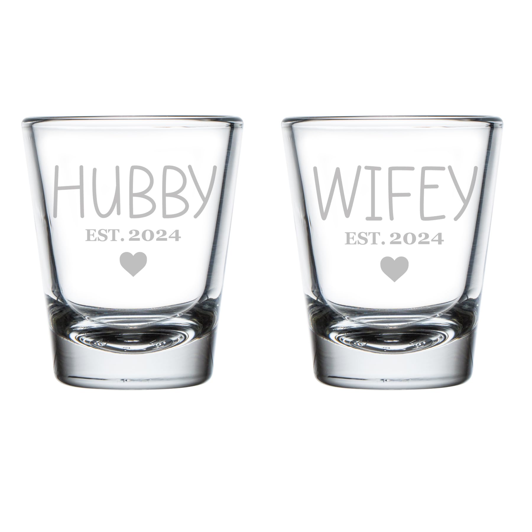 MIP Set of 2 Shot Glasses 1.75oz Shot Glass Gift Husband And Wife Wedding Engagement For Couple Hubby & Wifey