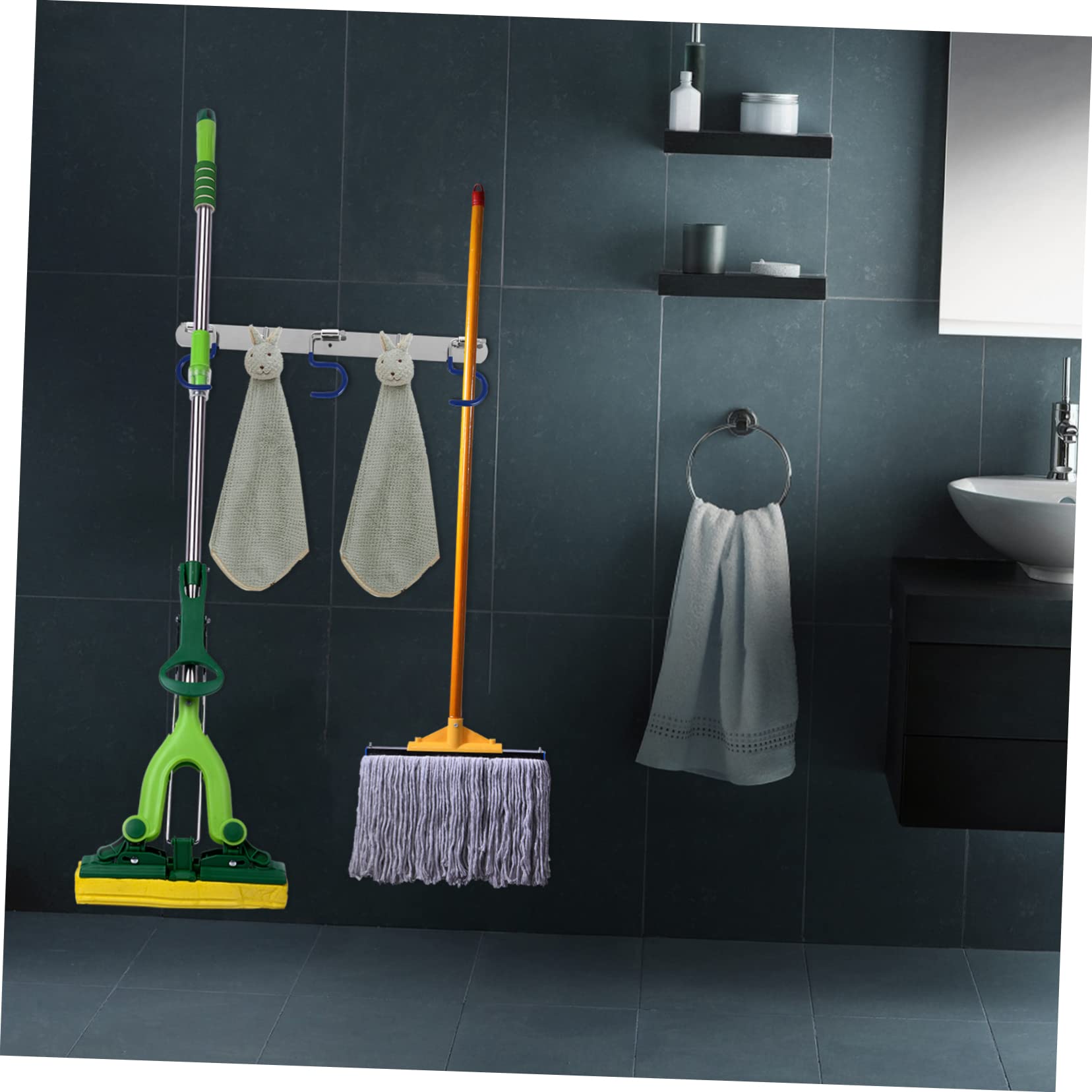 DOITOOL Mop Holder S- Type Mop Hook Toiletries Organizer Mops Rakes Holder Wall Hanger Hooks Garage Tool Organizer Heavy Duty Mop S-type Mop Hook Rack Stainless Steel Wall Mount Tableware