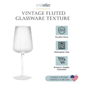 Crutello Modern Wine Glasses 17 oz Glassware, Set of 4, Unique Fluted Glassware with Vintage Ripple Texture, Art Deco Red Wine or Fancy White Wine Glass