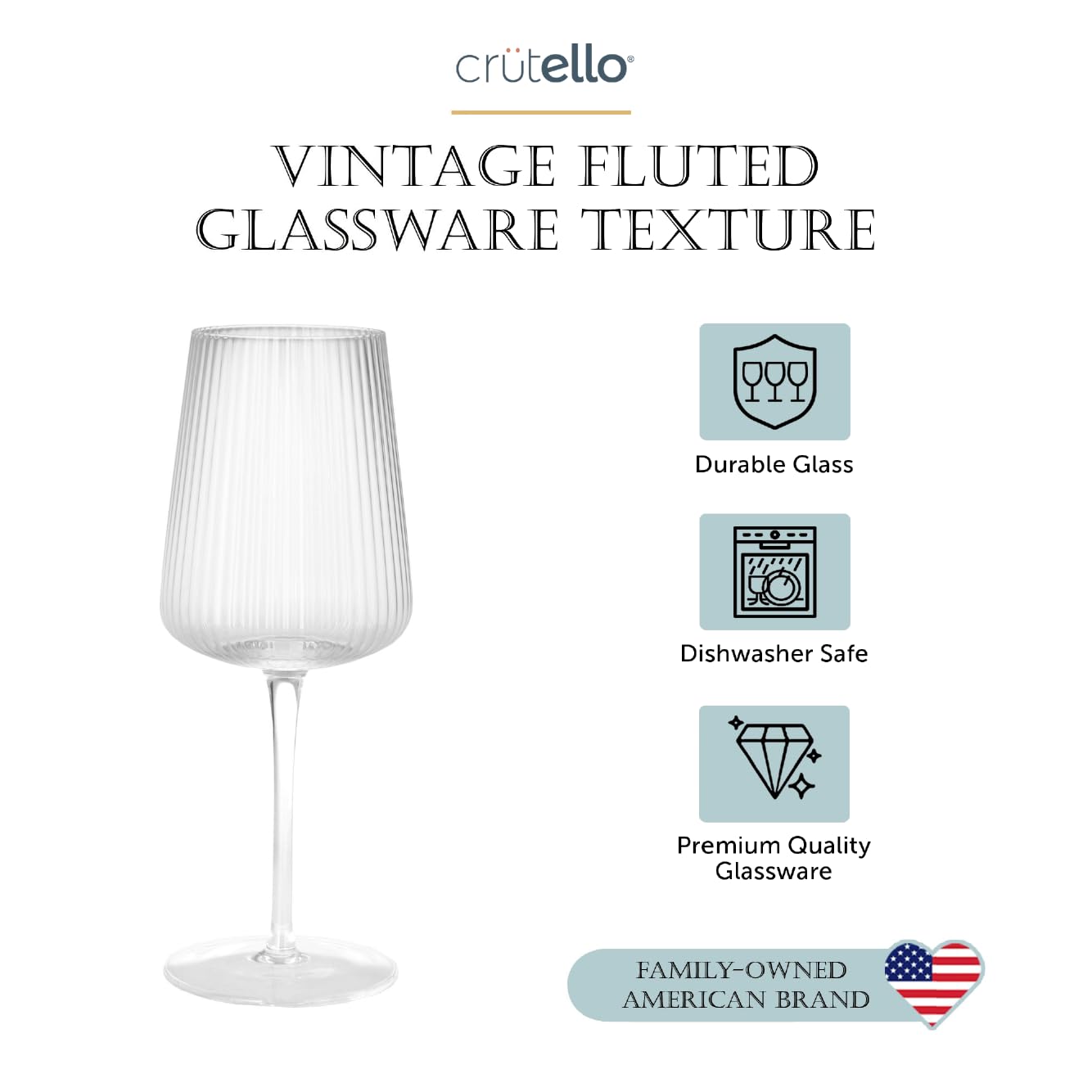 Crutello Modern Wine Glasses 17 oz Glassware, Set of 4, Unique Fluted Glassware with Vintage Ripple Texture, Art Deco Red Wine or Fancy White Wine Glass