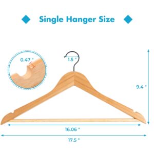 JS HOME Wooden Hangers 30 Pack, Strong Wood Suit Hangers with Extra Smooth Finish, Precisely Cut Notches and 360 Degree Black Swivel Hook, Solid Wooden Clothes Hangers for Shirt Coat Jacket Dress