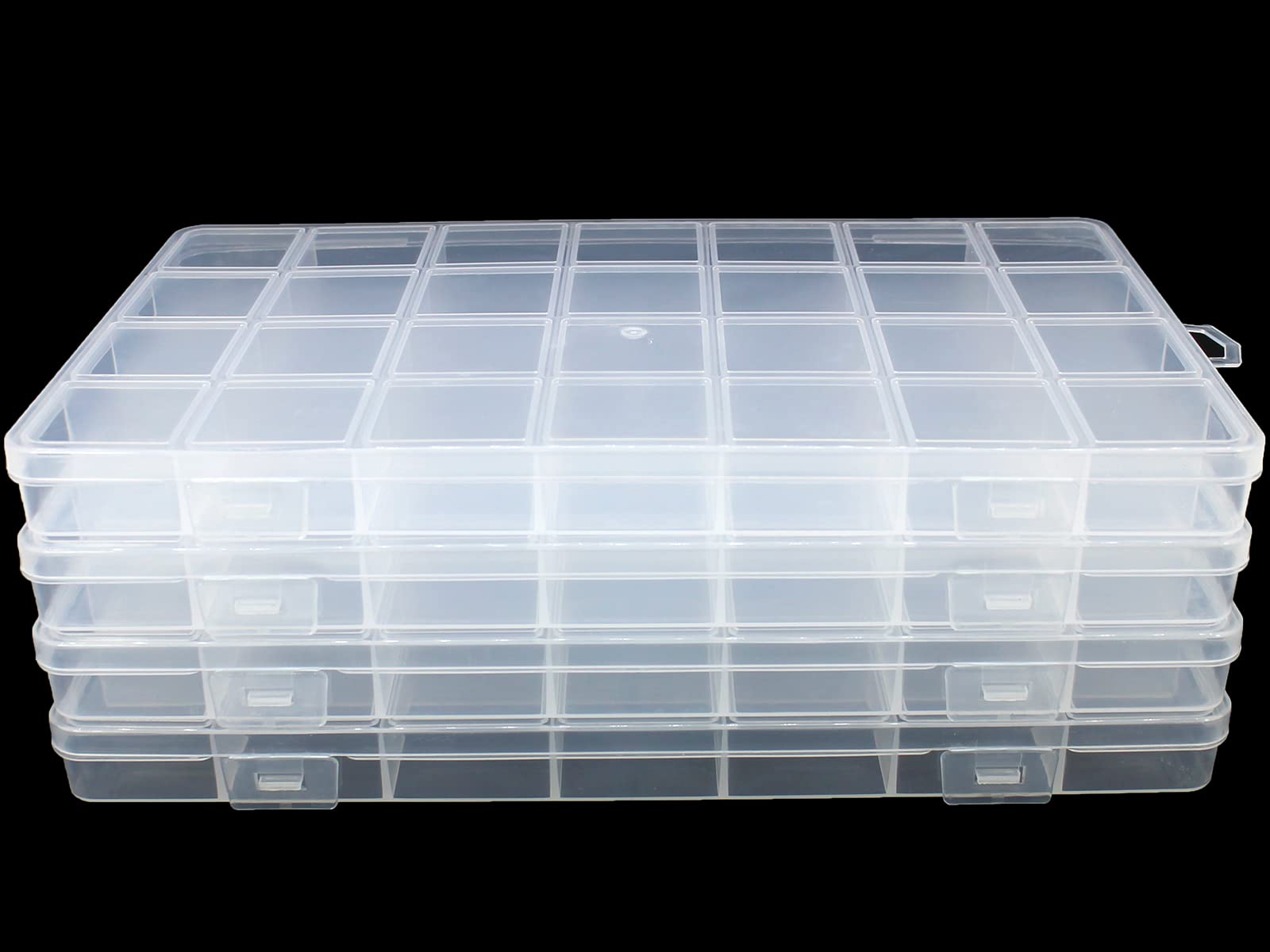 JESEP YONG 4Packs 28 Grids Bead Organizer Plastic Organizer Box with Fixed Dividers-Jewelry, Accessories, and Small Parts Container Clear Box for Jewerly Beads, Sewing, Drawing