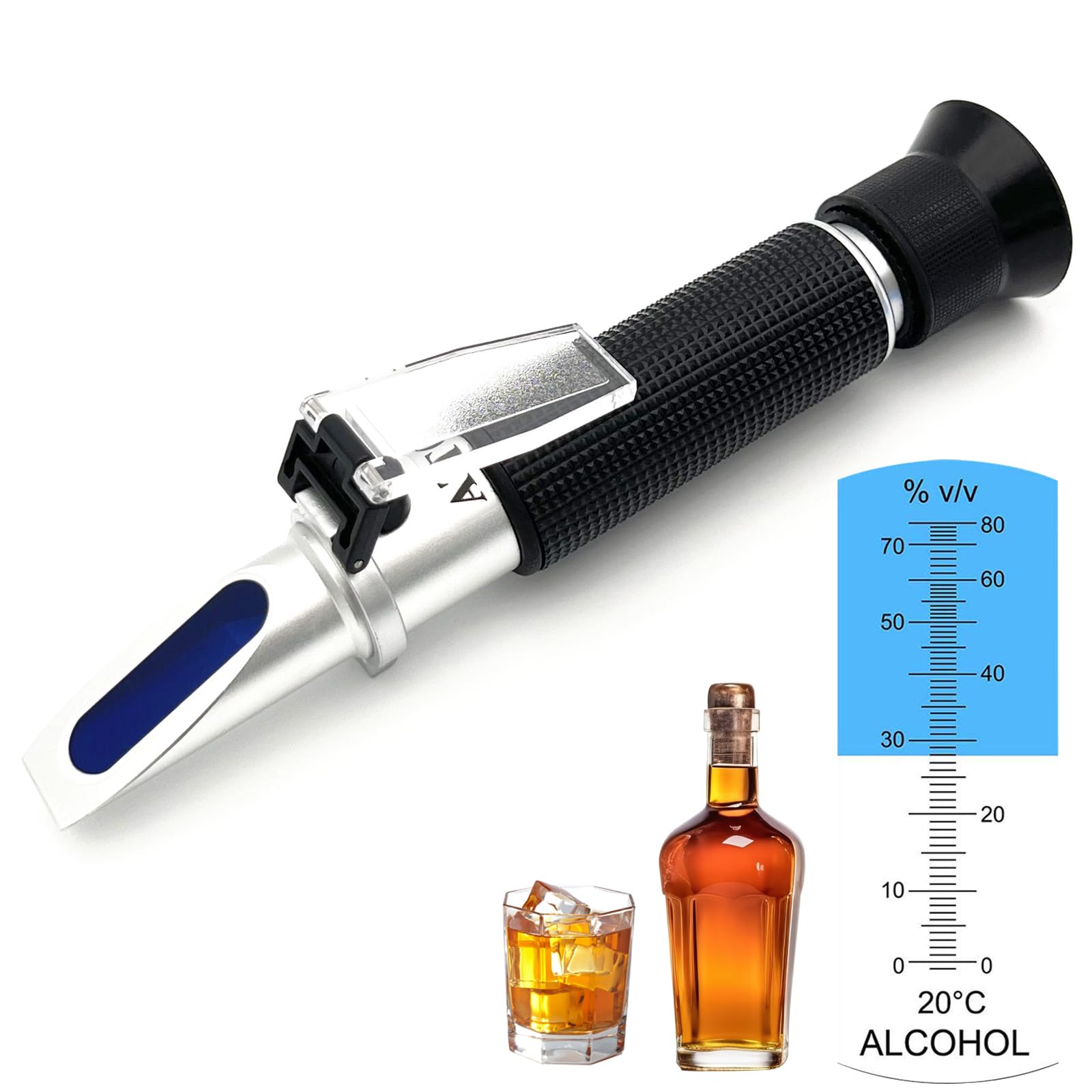 Alcohol Refractometer of 0~80% v/v Volume Percent Scale Range, Alcohol Refractometer for Spirit Alcohol Volume Percent Measuring in Alcohol Liquor Production, Distilled Beverages