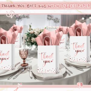 Tinlade 30 Pcs Thank You Gift Bags with Tissue Paper Gold Thank You Wedding Bags with Handle for Graduation Business Shopping Wedding Baby Shower Party Favors(Rose Gold)